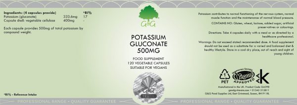 Глюконат калия (Potassium Gluconate) 500 мг - 120 капсул